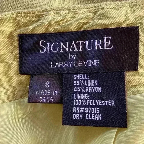 Signature by Larry Levine Olive Linen Cropped 3/4 Sleeve Jacket& Skirt Size 8 - Picture 8 of 9